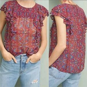 Anthropologie Meadow Rue Majolica Flutter Sleeve Blouse Size 0